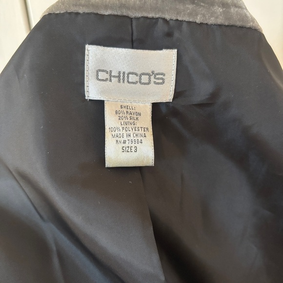 Chico's Size 3 Elegant Black Gray Velvet Burnout Paisley Blazer Jacket Size XL - Picture 13 of 13